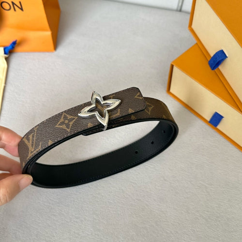Louis Vuitton Flowergram 30mm Reversible Belt Silver Buckle Black Brown Leather
