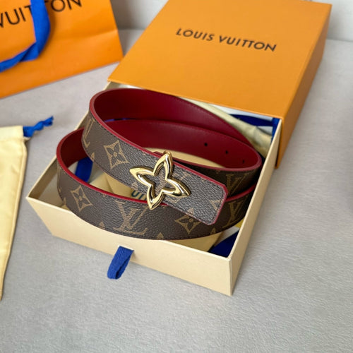 Louis Vuitton Flowergram 30mm Reversible Belt Gold Buckle Burgundy Brown Leather