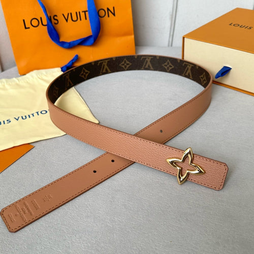 Louis Vuitton  MINI FLOWERGRAM 30MM REVERSIBLE BELT IN BUFF BROWN CALFSKIN GOLD HARDWARE