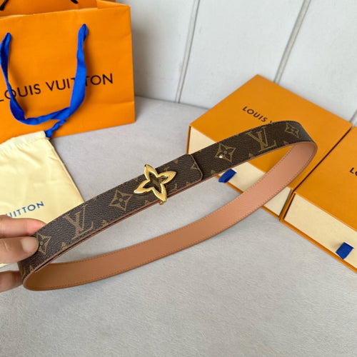 Louis Vuitton Flowergram 30mm Reversible Belt Gold Buckle Beige Brown Leather