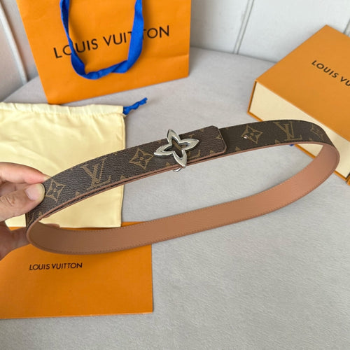 Louis Vuitton Flowergram 30mm Reversible Belt Silver Buckle Beige Brown Leather