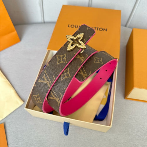 Louis Vuitton Flowergram 30mm Reversible Belt Gold Buckle Hot Pink Brown Leather