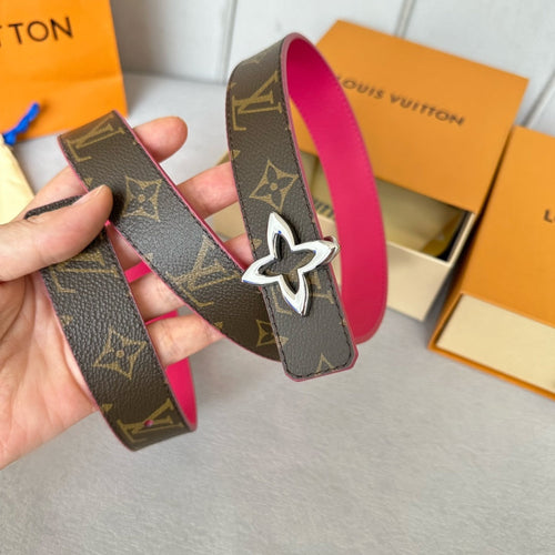 Louis Vuitton Flowergram 30mm Reversible Belt Silver Buckle Hot Pink Brown Leather
