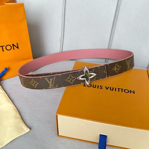 Louis Vuitton Flowergram 30mm Reversible Belt Silver Buckle Pink Brown Leather