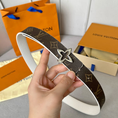 Louis Vuitton Flowergram 30mm Reversible Belt Silver Buckle White Brown Leather