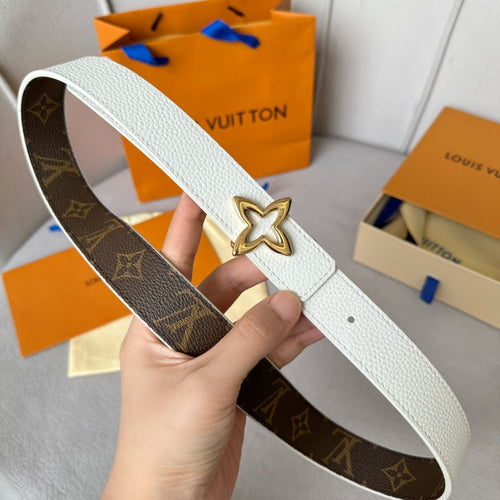 Louis Vuitton Flowergram 30mm Reversible Belt Gold Buckle White Brown Leather