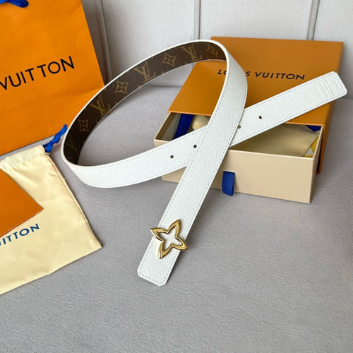 Louis Vuitton  MINI FLOWERGRAM 30MM REVERSIBLE BELT IN WHITE CALFSKIN GOLD HARDWARE