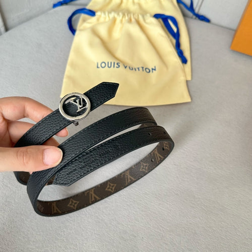 Louis Vuitton Circle 20mm Reversible Belt Silver Buckle Black Brown Leather
