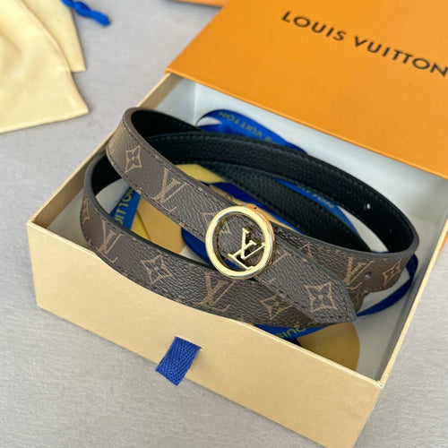 Louis Vuitton Circle 20mm Reversible Belt Gold Buckle Black Brown Leather