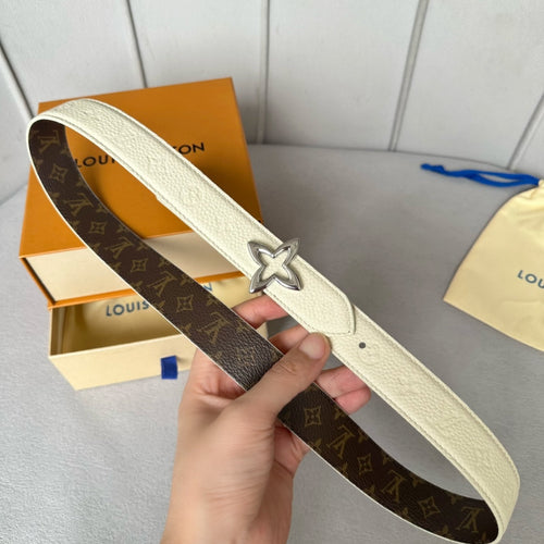 Louis Vuitton  MINI FLOWERGRAM 30MM REVERSIBLE BELT IN WHITE EMBOSSED CALFSKIN SILVER HARDWARE