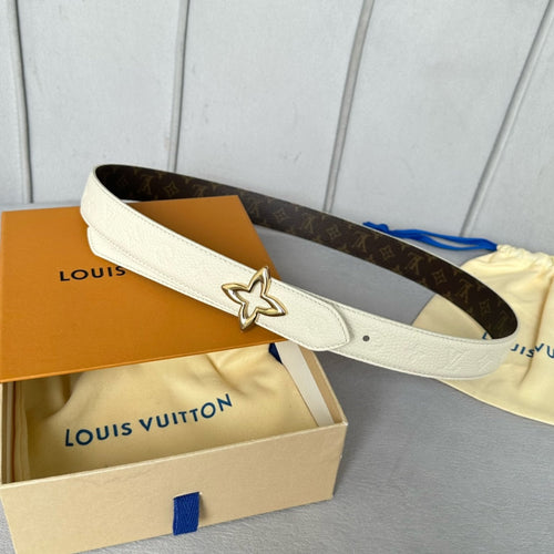 Louis Vuitton  MINI FLOWERGRAM 30MM REVERSIBLE BELT IN WHITE EMBOSSED CALFSKIN GOLD HARDWARE