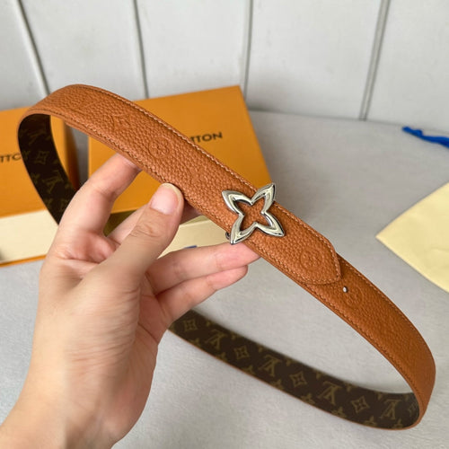 Louis Vuitton  MINI FLOWERGRAM 30MM REVERSIBLE BELT IN BRONZE BROWN EMBOSSED CALFSKIN SILVER HARDWARE