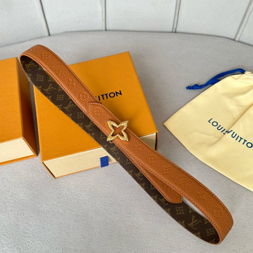 Louis Vuitton  MINI FLOWERGRAM 30MM REVERSIBLE BELT IN BRONZE BROWN EMBOSSED CALFSKIN GOLD HARDWARE