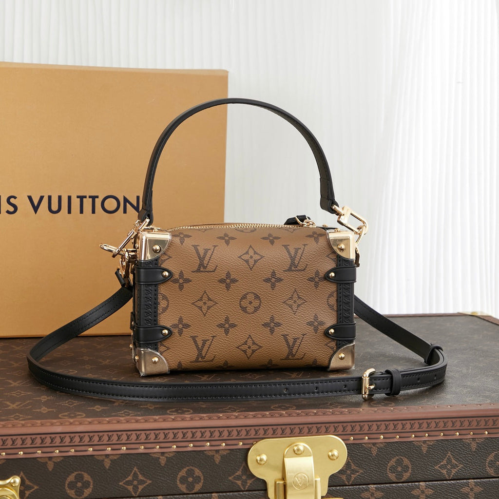 Louis Vuitton SIDE TRUNK MINI 18 IN BROWN MONOGRAM REVERSE CANVAS GOLD HARDWARE