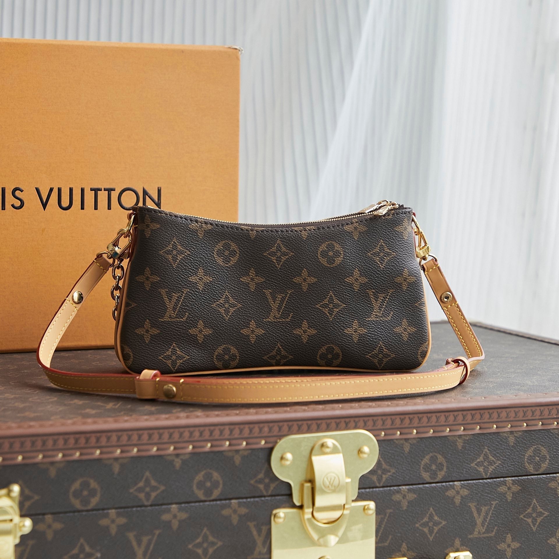 Louis Vuitton LIV POCHETTE 24 IN BROWN MONOGRAM CANVAS GOLD HARDWARE