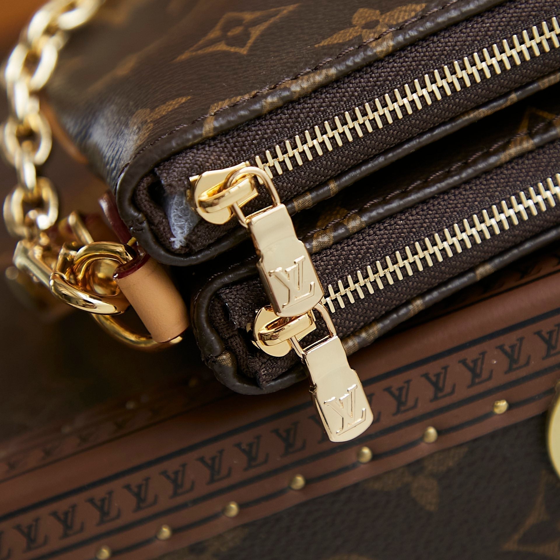 Louis Vuitton LIV POCHETTE 24 IN BROWN MONOGRAM CANVAS GOLD HARDWARE