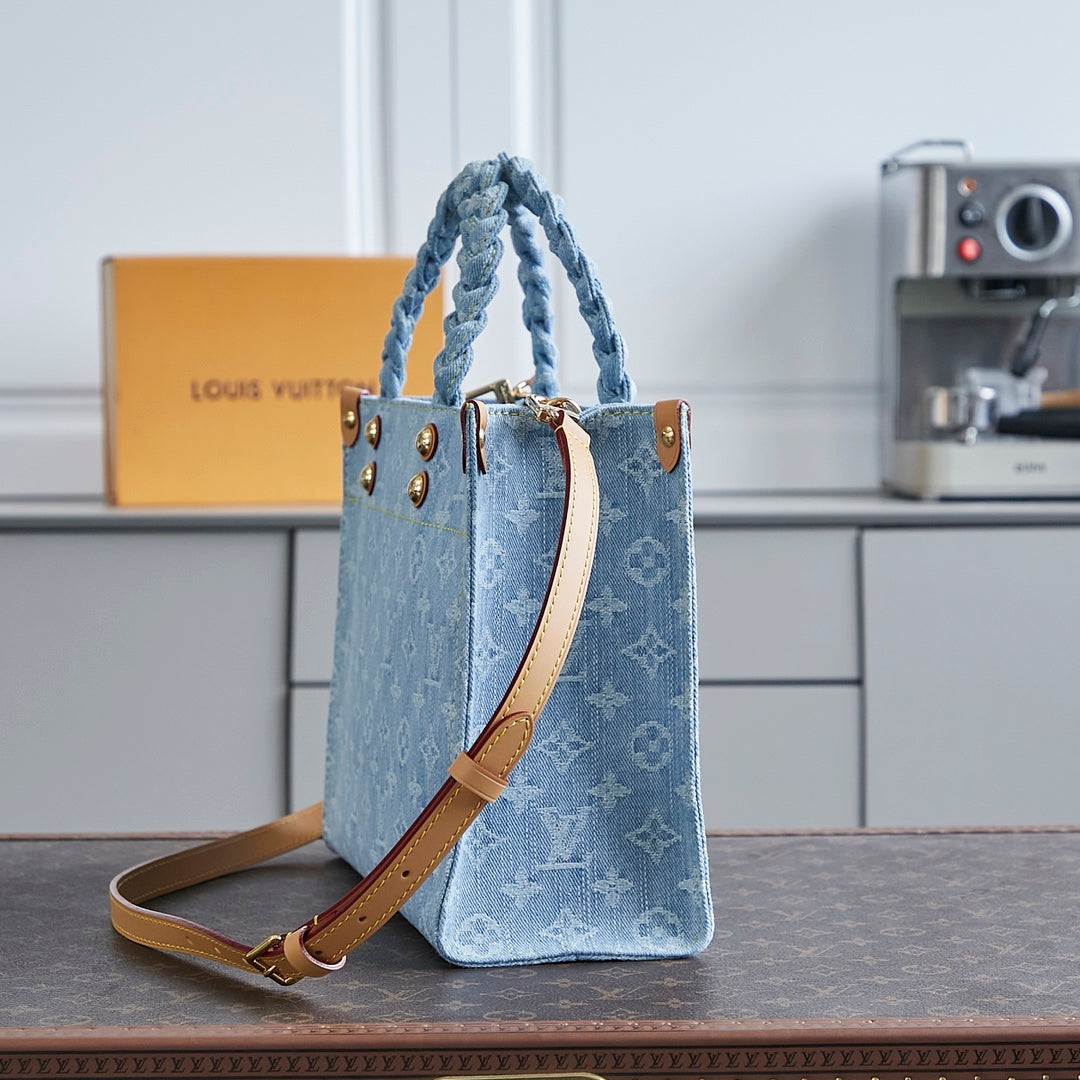 Louis Vuitton LET GO PM 28 IN LIGHT BLUE MONOGRAM DENIM GOLD HARDWARE