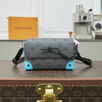 Louis Vuitton STEAMER 18 IN GUN METAL MONOGRAM ECLIPSE CANVAS MIX TURQUOISE CALFSKIN