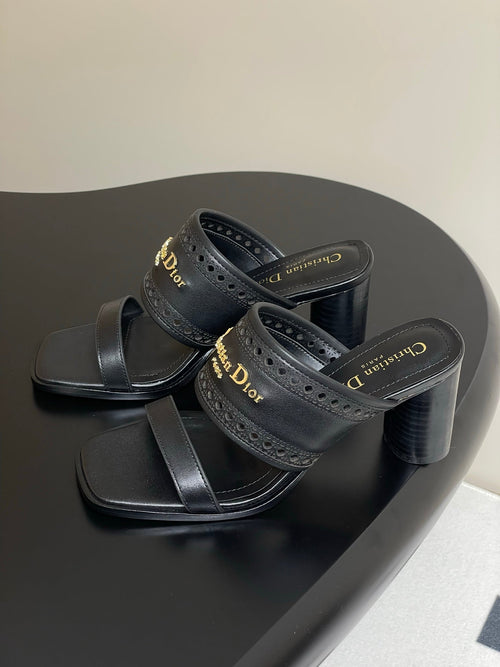 DIOR 25 D-Lane Heeled Slide Double Strap Calfskin