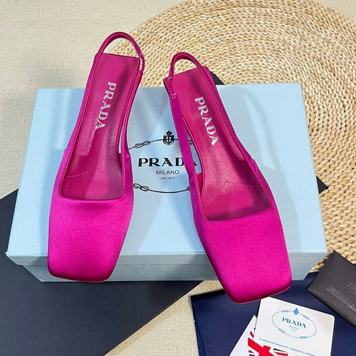 PRADA SQUARE TOE SLINGBACK PUMPS BARBIE PINK SATIN