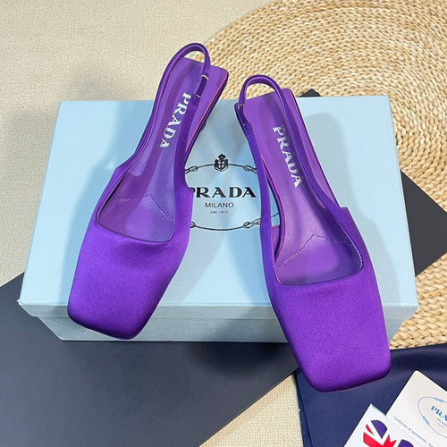 PRADA SQUARE TOE SLINGBACK PUMPS VIOLET SATIN