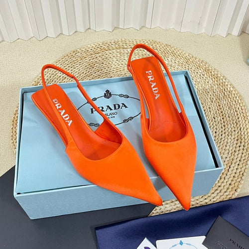 PRADA POINTED TOE SLINGBACK PUMPS BRIGHT ORANGE SATIN