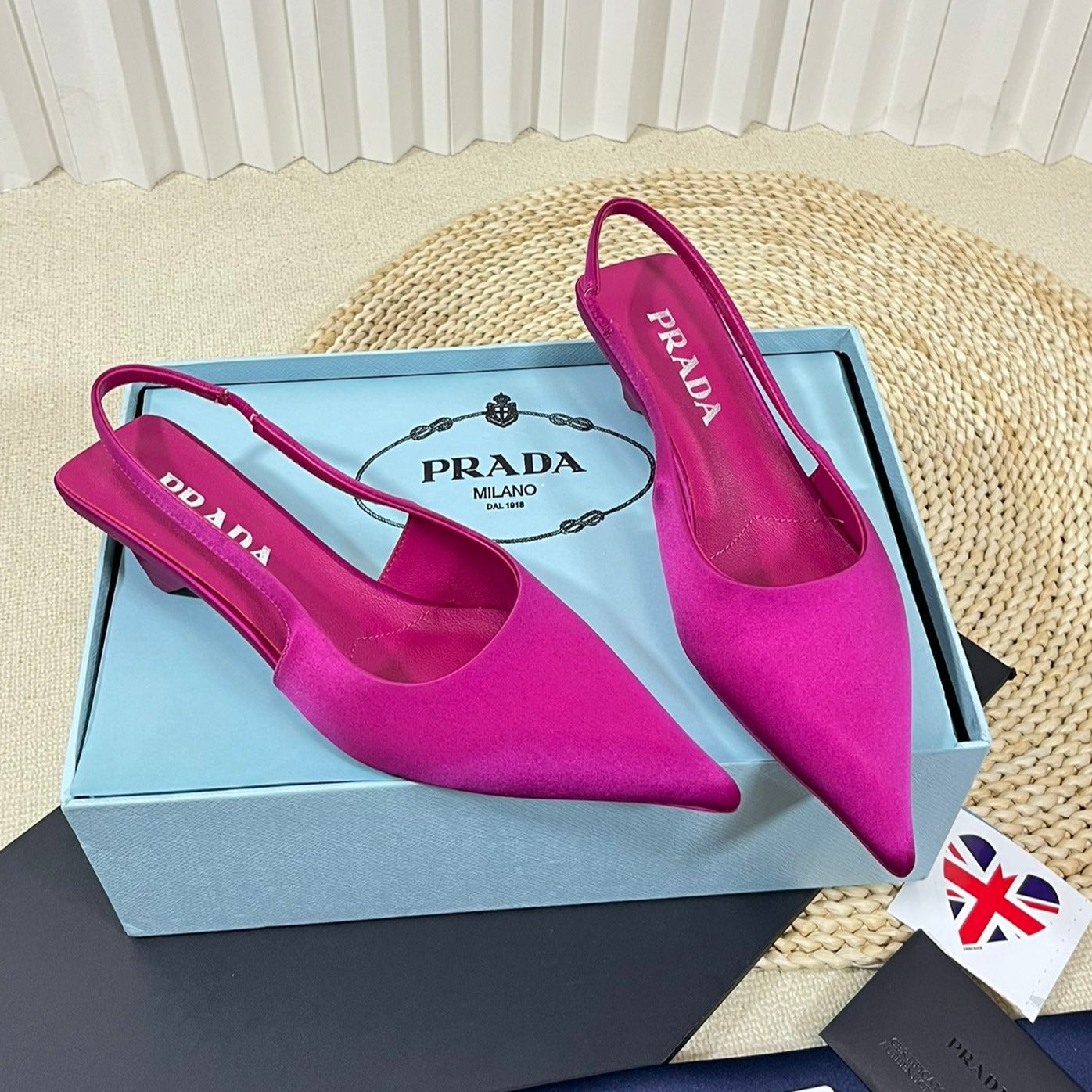 PRADA POINTED TOE SLINGBACK PUMPS BRIGHT PINK SATIN