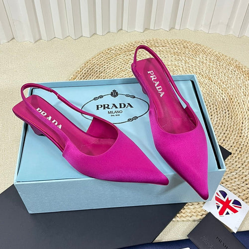 PRADA POINTED TOE SLINGBACK PUMPS BRIGHT PINK SATIN