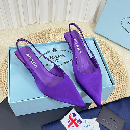 PRADA POINTED TOE SLINGBACK PUMPS VIOLET SATIN