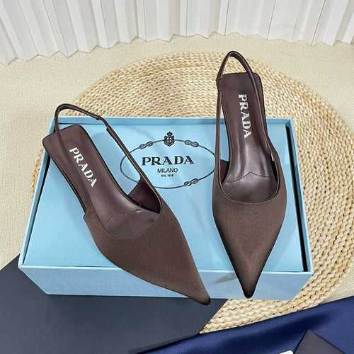 PRADA POINTED TOE SLINGBACK PUMPS CHOCOLATE SATIN