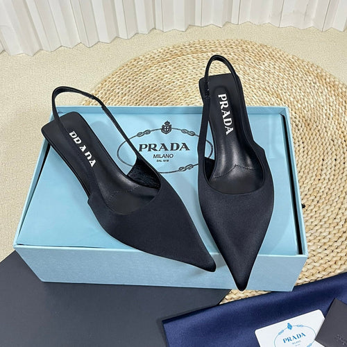 PRADA POINTED TOE SLINGBACK PUMPS BLACK SATIN