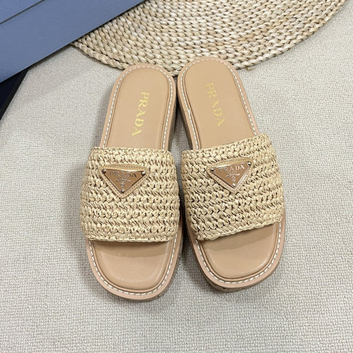 PRADA Crochet Flatform Slides 40 Lightweight Cork Sole Beige