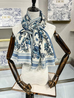 DIOR SCARF 180 CM IN WHITE MIX LIGHT BLUE CASHMERE AND SILK 408420