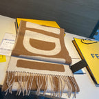 FENDI FF 185 CM SCARF IN CARAMEL BROWN MIX WHITE CASHMERE AND WOOL