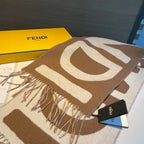 FENDI FF 185 CM SCARF IN CARAMEL BROWN MIX WHITE CASHMERE AND WOOL