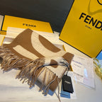 FENDI FF 185 CM SCARF IN CARAMEL BROWN MIX WHITE CASHMERE AND WOOL