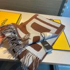 FENDI FF 185 CM SCARF IN CAMEL BROWN MIX GREY CASHMERE AND WOOL