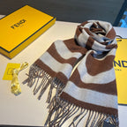 FENDI FF 185 CM SCARF IN CAMEL BROWN MIX GREY CASHMERE AND WOOL