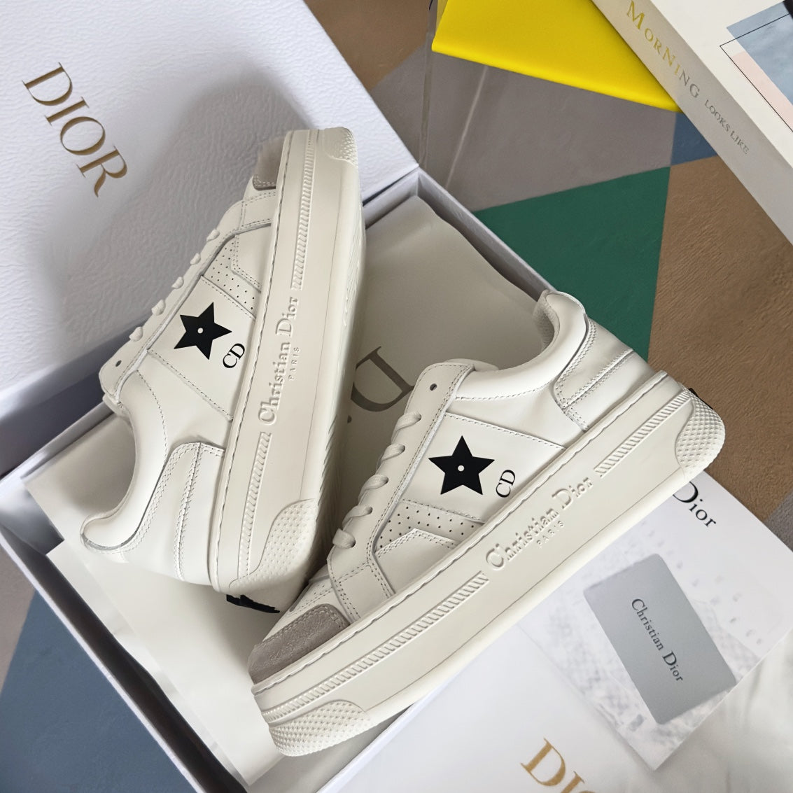 DIOR star sneaker white cream calfksin