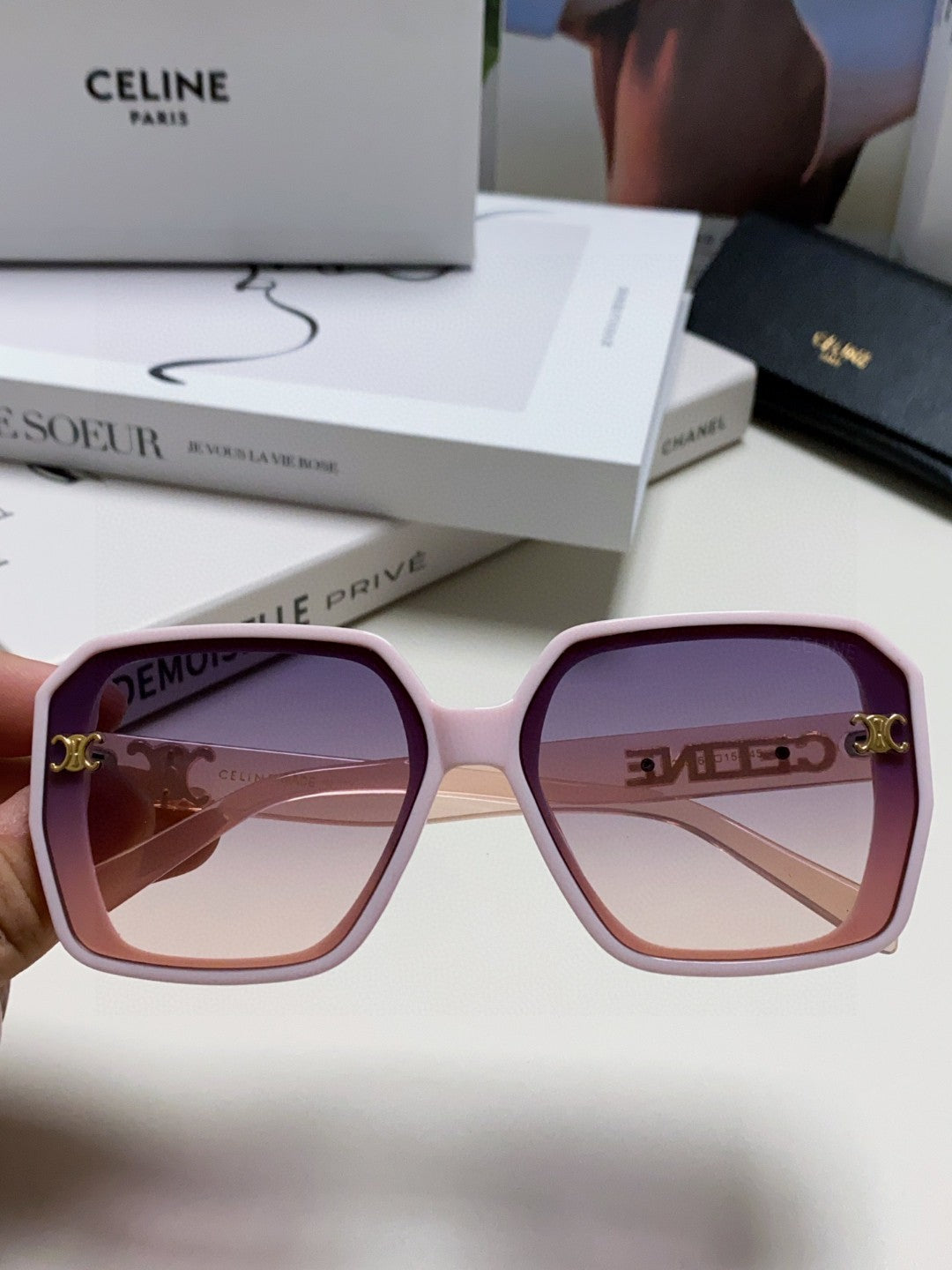 Celine TRIOMPHE SUNGLASSES 548592 IN PINK ACETATE