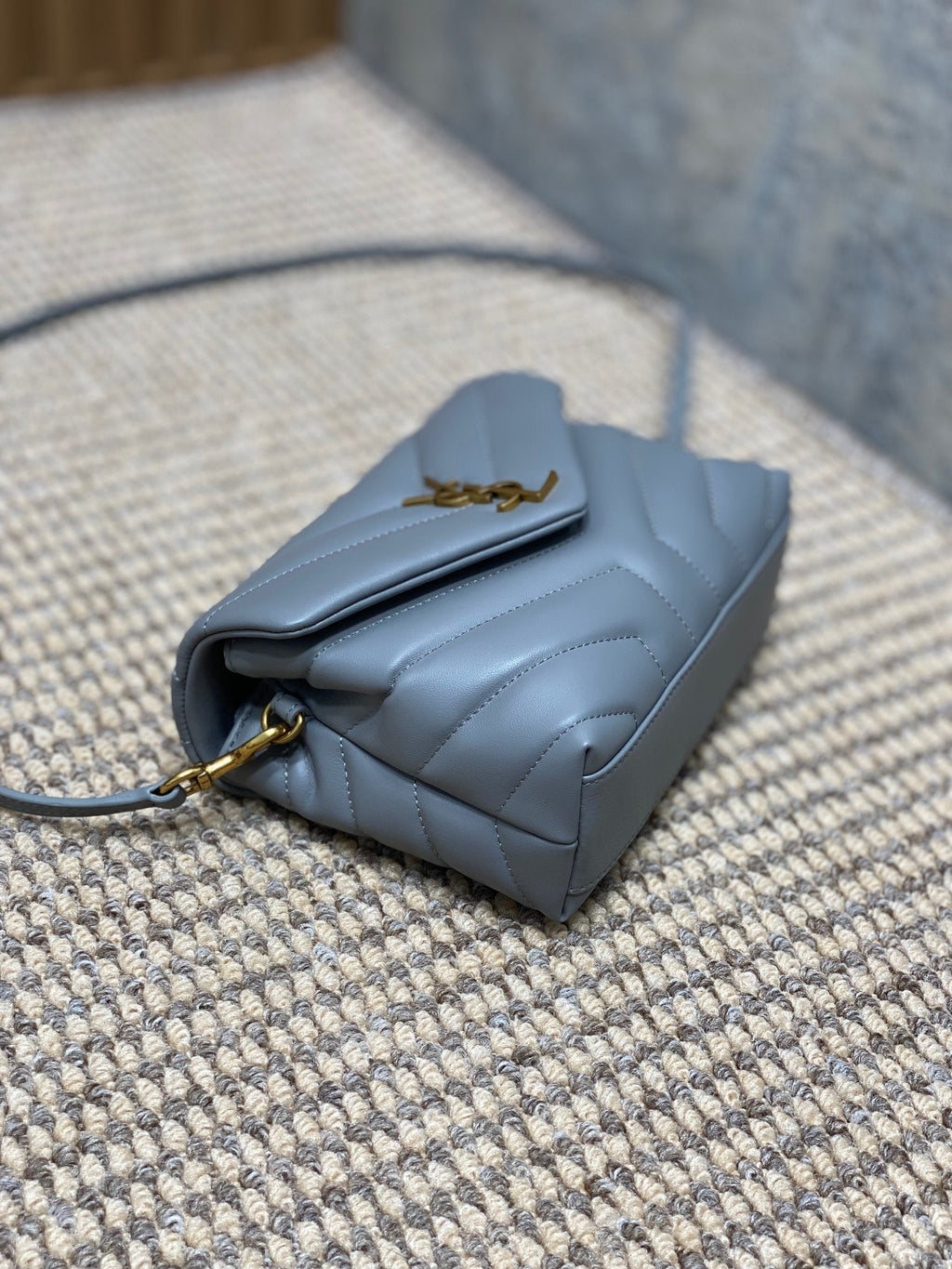 Saint Laurent LOULOU MINI BAG 20 IN ASH BLUE QUILTED LAMBSKIN GOLD HARDWARE