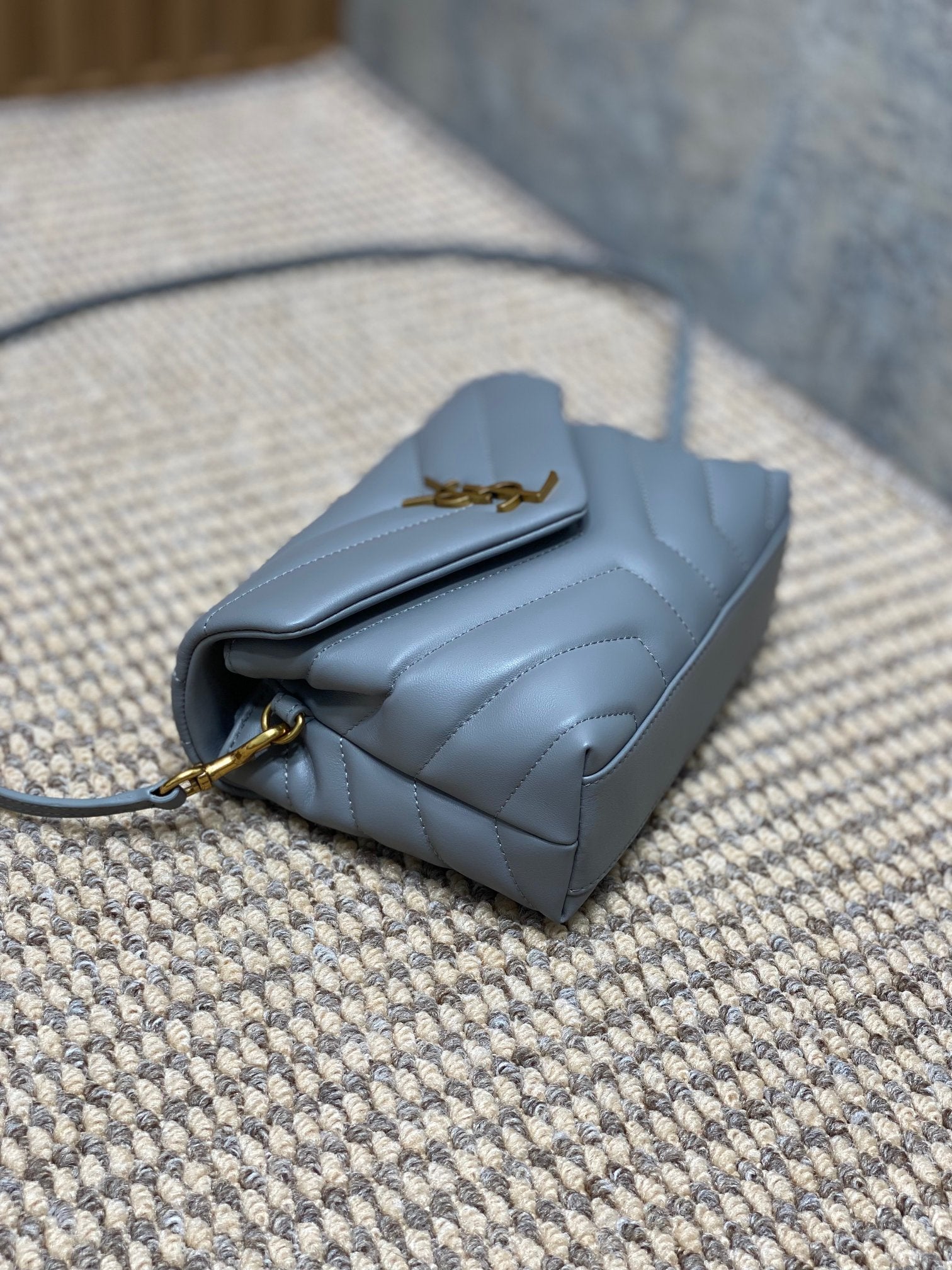 Saint Laurent LOULOU MINI BAG 20 IN ASH BLUE QUILTED LAMBSKIN GOLD HARDWARE