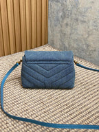 Saint Laurent LOULOU MINI BAG 20 IN BLUE DENIM GOLD HARDWARE