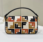 FENDI BAGUETTE CANVAS 27 BAG WITH MULTICOLOUR EMBROIDERY GOLD HARDWARE