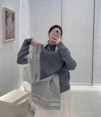 DIOR OBLIQUE 190 CM SCARF IN LIGHT GREY TECHNICAL CASHMERE 415487
