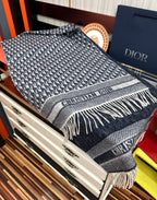 DIOR OBLIQUE 190 CM SCARF IN BLACK MIX WHITE TECHNICAL CASHMERE 415486