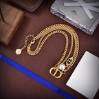 DIOR LOGO MOP GOLD DOUBLE CHAIN NECKLACE