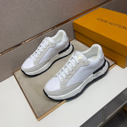 Louis Vuitton TRAINER SNEAKER WHITE EMBOSSED CALFSKIN AND GREY SUEDE