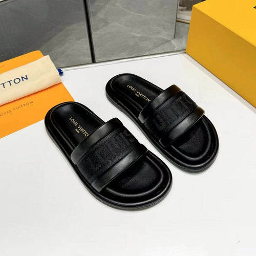 Louis Vuitton bliss flat mule black canvas calfskin