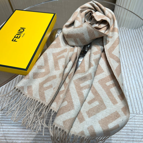 FENDI FF 170 CM SCARF IN BEIGE WOOL AND CASHMERE